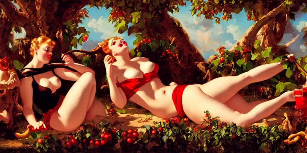 Prompt: Bacchanalia by Gil Elvgren