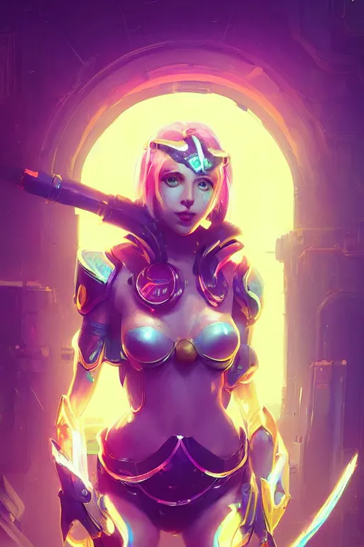 Image similar to lux from league of legends, cyberpunk futuristic neon. yellow glowing eyes, decorated with traditional japanese ornaments by ismail inceoglu dragan bibin hans thoma greg rutkowski alexandros pyromallis nekro rene maritte illustrated, perfect face, fine details, realistic shaded, fine - face, pretty face