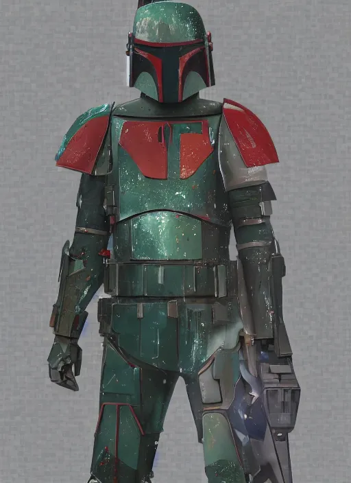 Prompt: cyberpunk heavy armor!! x boba fett, digital art, character mashup, epic volumetric lighting, combination art