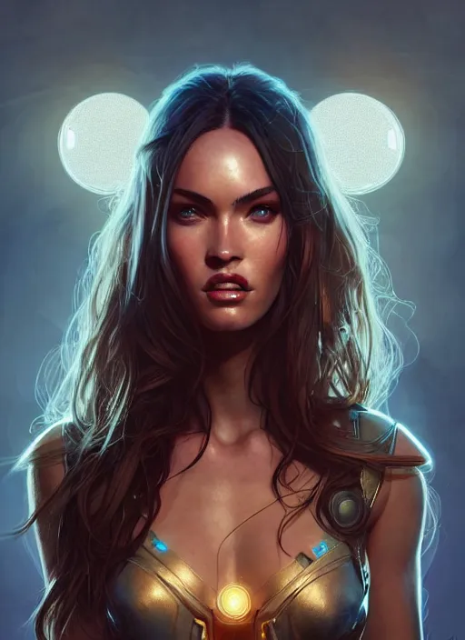 Image similar to portrait of apex legends megan fox, intricate, elegant, glowing lights, highly detailed, digital painting, artstation, glamor pose, concept art, smooth, sharp focus, illustration, art by artgerm and greg rutkowski, artey freytag