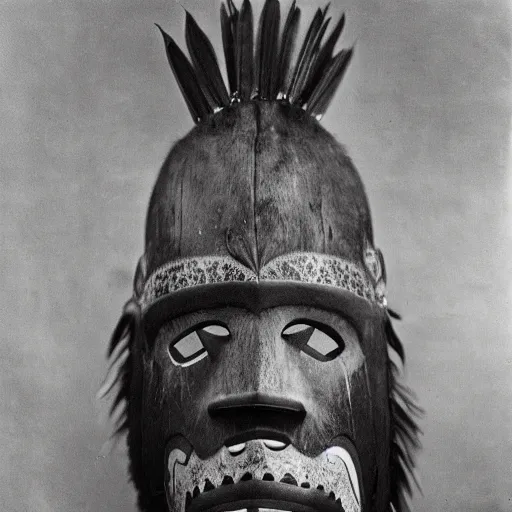 Prompt: vintage photo of Tsimshian animal mask by edward s curtis