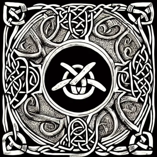 Image similar to celtic symbols, viking runes, seals, lithography, tattoo