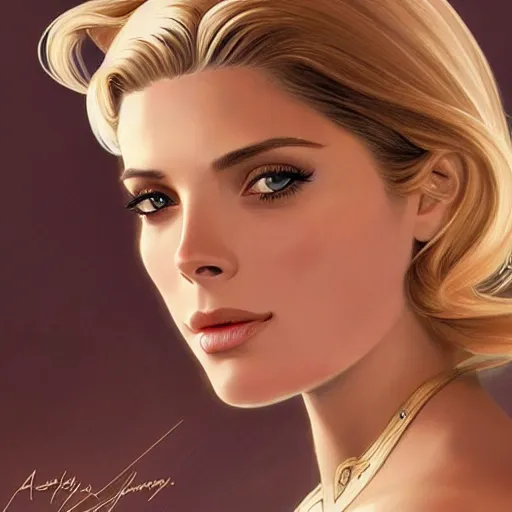 Image similar to Ashley Greene's face combined with Grace Kelly's face with blonde hair as Super Girl, western, D&D, fantasy, intricate, elegant, highly detailed, digital painting, artstation, concept art, matte, sharp focus, illustration, art by Artgerm and Greg Rutkowski and Alphonse Mucha