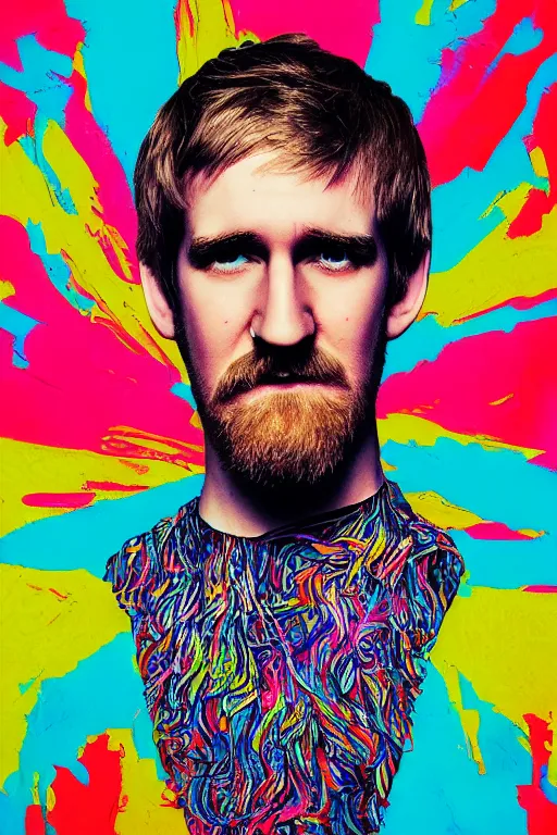 Prompt: inspirational style hope poster of bo burnham with beard, psychedelic colors, highly detailed, photograph, loving