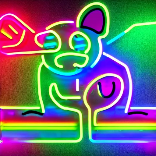 Image similar to cyberpunk hamster made of glowing rainbow neon lights, gems and crystals, light reflection, 8 k, hd, logo