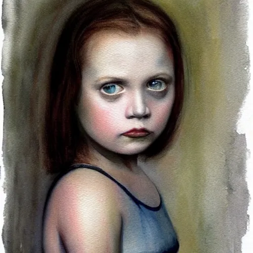 Prompt: close up of a bautiful girl with big silver eyes, watercolor by gottfried helnwein, by hammershøi, art noveau, highly detailed, lights by edward hopper, liminal, eerie, bright pastel colors