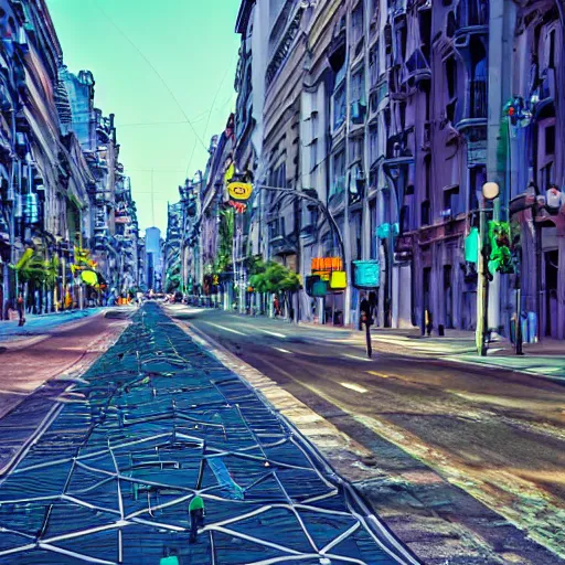 Image similar to Streets of Buenos Aires, futuristic, technologic, super detailed, hd