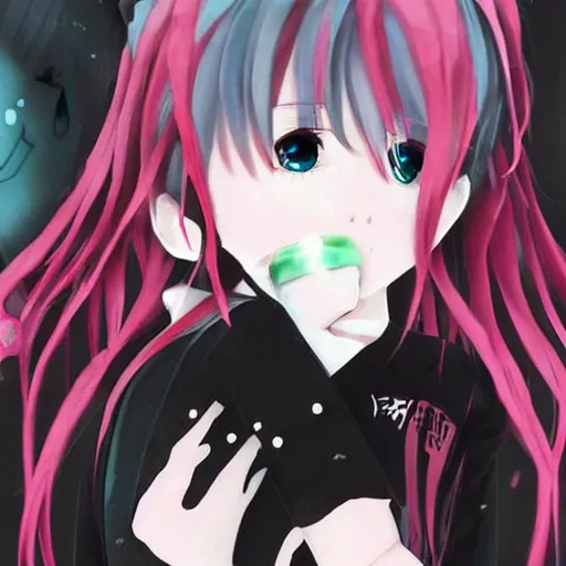 Prompt: mikudayo, horror, creepy anime art