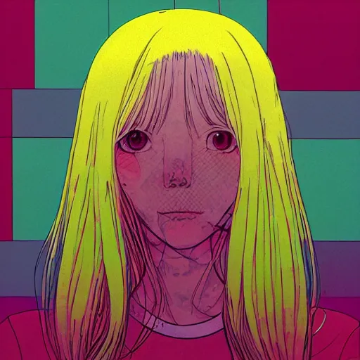 Image similar to a portrait of porter robinson blonde by inio asano, beeple and james jean, hiroyuki takahashi color scheme