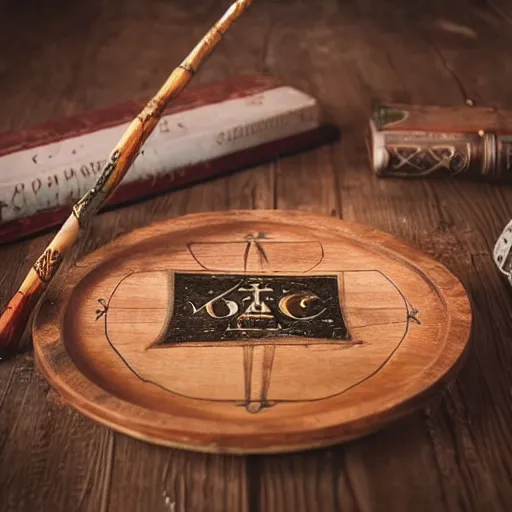 Prompt: professional photography of magic wands on a wooden platter, high detail, harry potter, 4 k, pinterest