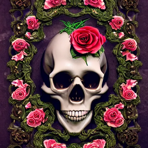 Prompt: skull and roses, ornate, intricate details, octane render, artstation