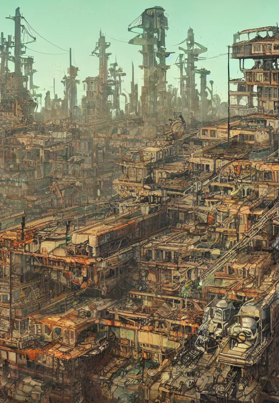 Image similar to [Underground colony with checkered flags, rust and brutalist buildings and little mushrooms. Propaganda poster, intricate, elegant, highly detailed, digital painting, artstation, concept art, matte, sharp focus, illustration, art by Enki Bilal and Moebius]