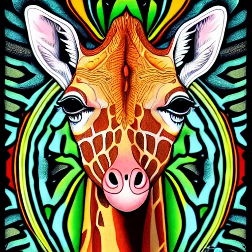 Image similar to a symmetrical portrait illustration of a giraffe hand drawn sketch on artstation 4 k intricate extremely detailed digital art by alex grey