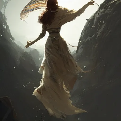 Prompt: a woman with dress balancing with wind, highly detailed, illustration, fantasy art, in the style of greg rutkowski, epic, fantasy, intricate, hyper detailed, artstation, concept art, smooth, sharp focus, ray tracing