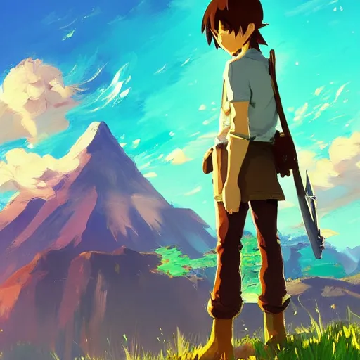 Image similar to cel shaded, toon shaded style, anime key visual, concept art of anime girl, acrylic painting, trending on pixiv fanbox, palette knife and brush strokes, style of makoto shinkai jamie wyeth james gilleard edward hopper greg rutkowski studio ghibli in style of breath of the wild