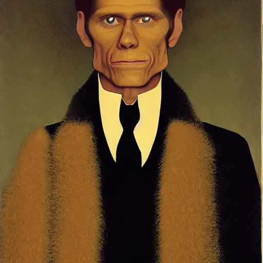 Image similar to willem dafoe portrait by grant wood