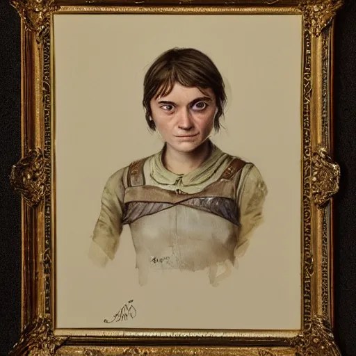 Prompt: portrait of shopie turner as arya stark, by jean - baptiste monge