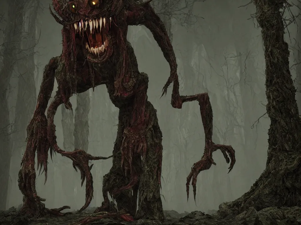 Prompt: A tall skinny horrifying creature coming out of the dark woods at night, 3d, 3-dimensional, multiverse, realistic, cinematic, full hd render, 3d octane render, unreal engine 5, redshift render, immense detail, interdimensional lightning, enhanced quality, 4k UHD