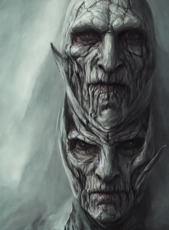 Image similar to a face portrait of a older man as an undead ghost from skyrim, fantasy setting, beautiful face, serene colors, soft lighting, atmospheric, cinematic, moody, in the style of diego koi, gina heyer, luiz escanuela, art by alyssa monk, hyperrealism, rule of thirds, golden ratio, oil on canvas, 8 k