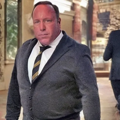 Image similar to photo of alex jones wearing a costume inspired by harry potter.