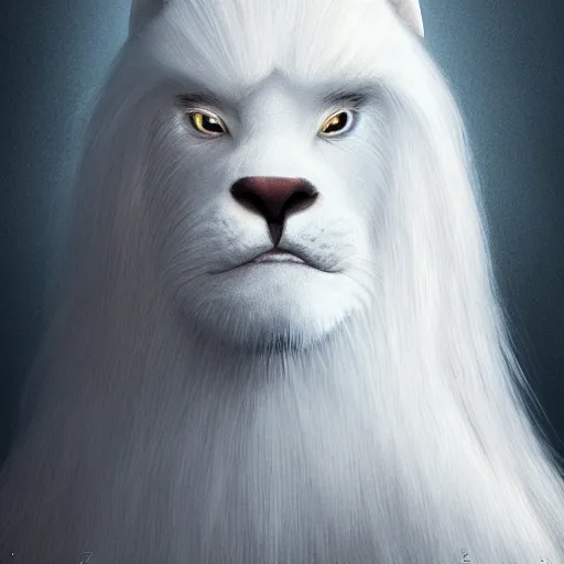 Image similar to portrait of a white panter with a very long fur and wizard hat, fantasy, trending on artstation, heroic pose, illustration, highly detailed, simple, 8k