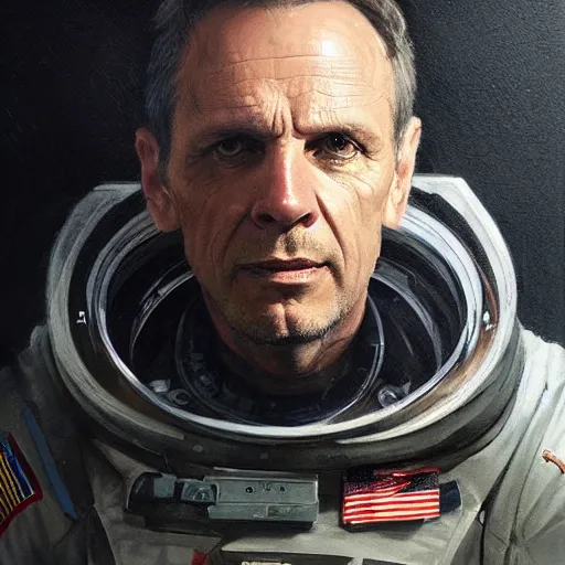 Image similar to portrait of a man by greg rutkowski, michael biehn as an space security officer, he is about 6 0 years old, military composure, wearing the tactical gear of weyland company, highly detailed portrait, digital painting, artstation, concept art, smooth, sharp foccus ilustration, artstation hq