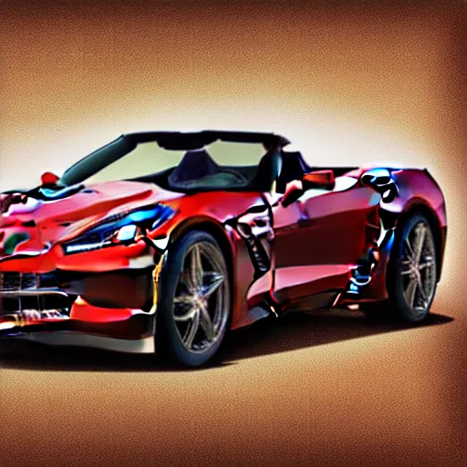 Image similar to portrait of a corvette convertible, champagne, hybrid, digital art