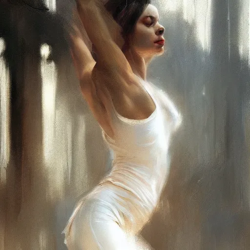 Image similar to oil painting dancer woman, with dancer men herb rose, by greg rutkowski, artstation