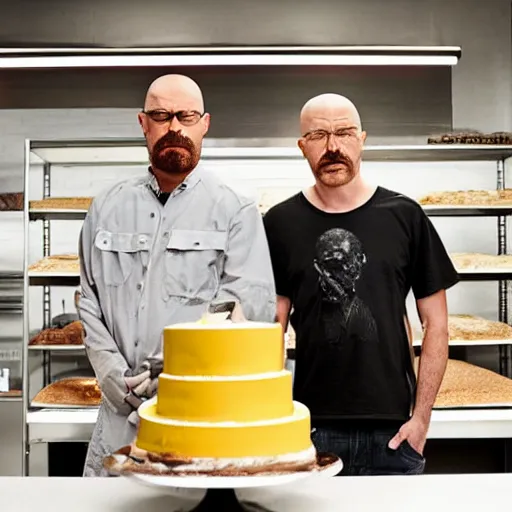 Prompt: walter and jesse from breaking bad open a bakery called baking bad