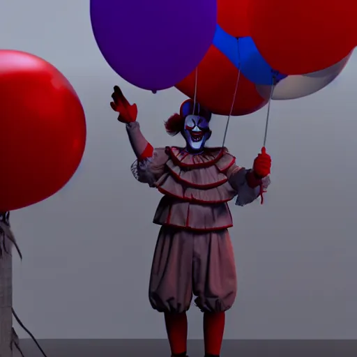 Prompt: pennywise the clown as portrayed by drew carey, 3d model, octane, realistic lighting, dynamic reflections