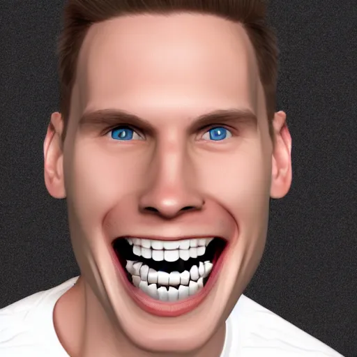 Prompt: jerma 9 8 5 with a grossly exaggerated smile, many teeth, photorealistic 4 k