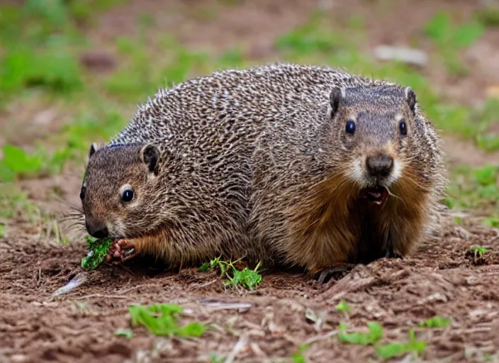 Prompt: groundhog eating a worm