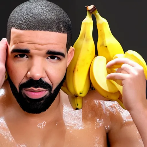 Prompt: Drake taking a bath with bananas, 8k, sharp, high details, detailed face