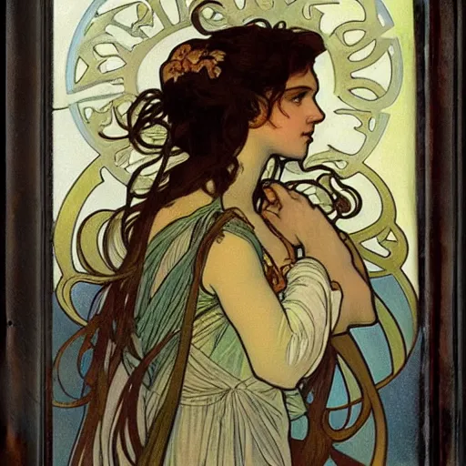 Image similar to hermione by alphonz mucha