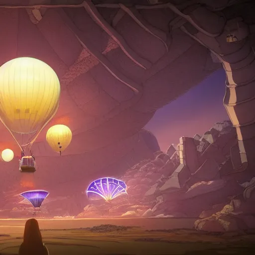 Prompt: hot air balloon hotel by H.P. Lovecraft, abaddon and magali villeneuve, ghibli moebius, 8k, epic scene, scifi, unreal engine, trending on cg station. masterpiece.