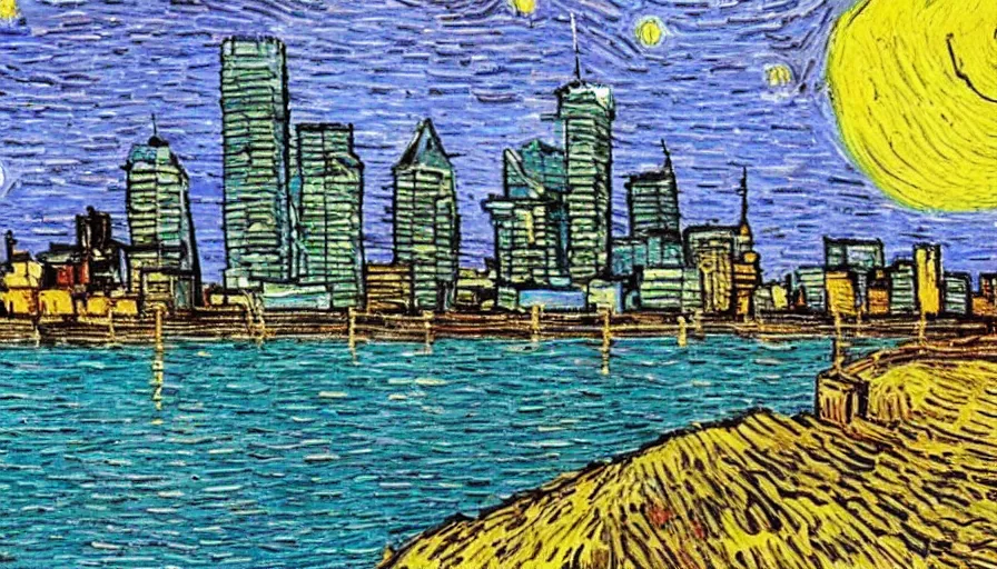 Prompt: perth skyline painted in the style of van gogh,