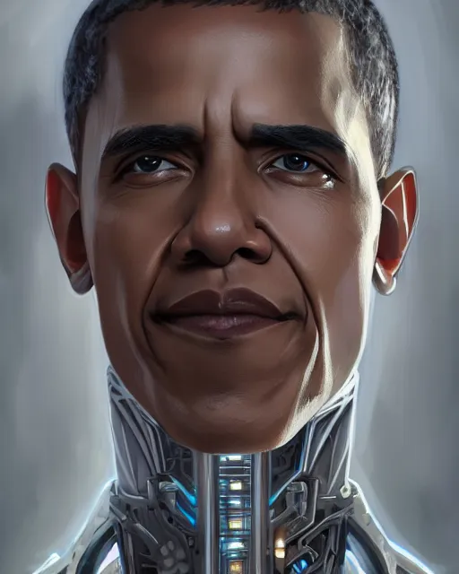 Prompt: portrait of holy cyborg barack obama, fantasy, intricate, elegant, highly detailed, digital painting, artstation, concept art, smooth, sharp focus, illustration, by artgerm and greg rutkowski