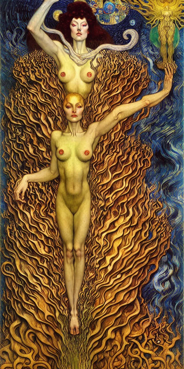 Image similar to Divine Chaos Engine by Karol Bak, Jean Delville, William Blake, Gustav Klimt, and Vincent Van Gogh, symbolist, visionary