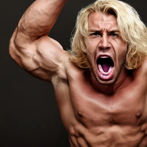 Image similar to A blond, muscular man screaming enters an appointment in his calendar