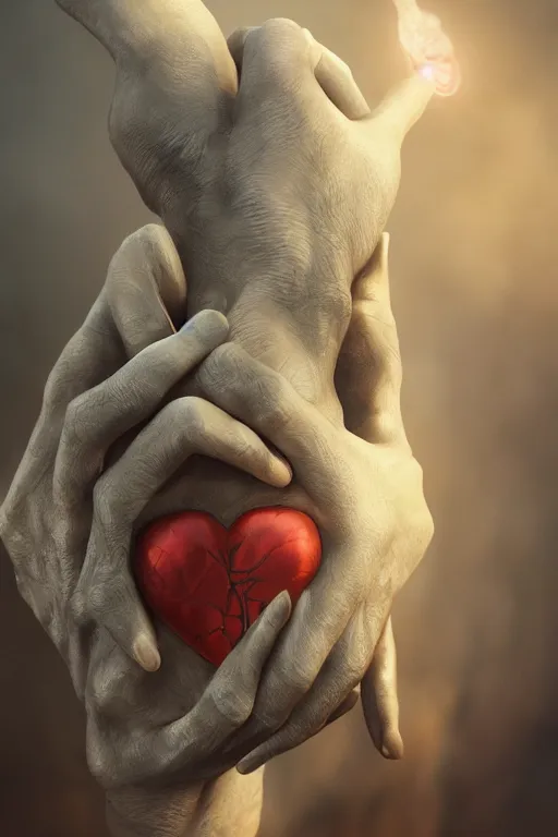 Image similar to a digital painting of a wizard man holding between his hands an anatomical realistic human heart, by netter, style from greg rutkowski, full frame, rendered in octane, 3d, artstation