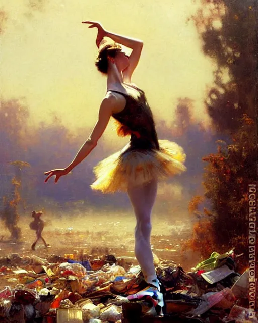 Prompt: a ballerina dancing at a rubbish dump. highly detailed painting by gaston bussiere, craig mullins, j. c. leyendecker 8 k