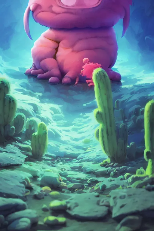 Image similar to smurf ghost creature animal sushi cristal very big eye roots cactus elemental flush of force nature micro world fluo fishscale, behance hd by jesper ejsing, by rhads, makoto shinkai and lois van baarle, ilya kuvshinov, rossdraws radiating a glowing aura global illumination ray tracing hdr