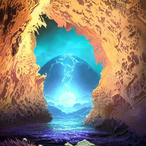Prompt: a scary glowing purple portal to another world in darwin's arch, ocean and rock landscape, d & d, fantasy, intricate, elegant, highly detailed, digital painting, artstation, concept art, matte, sharp focus, illustration, art by hayao miyazaki and hideo kojima
