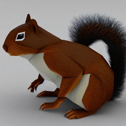 Image similar to 3 d model of low poly squirrel, polygonal, global illumination, blue background