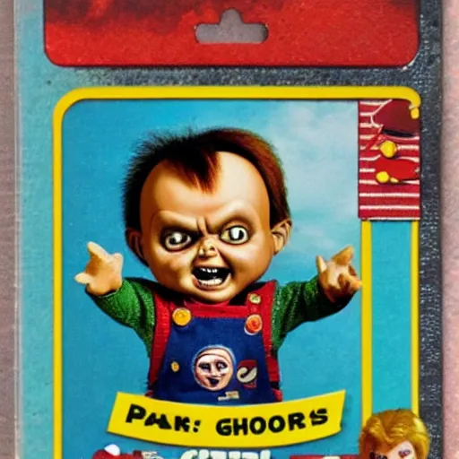 Image similar to chucky good guys doll, garbage pail kids card