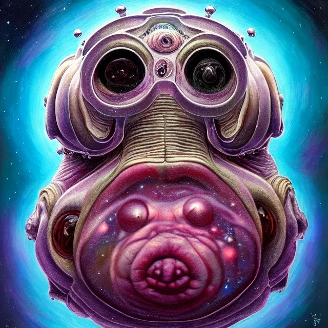 Image similar to a highly detailed tardigrade, it has a beautiful unconventional face, floating through deep space, elegant, hyperrealistic, digital painting, artstation, realism, concept art, pop, smooth, mythological, sharp focus, qualia, illustration, art by mark ryden 3 d 8 k ultra detailed