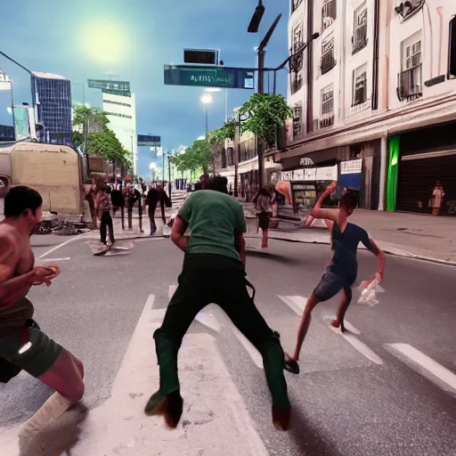 Prompt: people causing trouble in the streets of a south american city, ultra realistic, cinematic, dynamic light, photorealistic