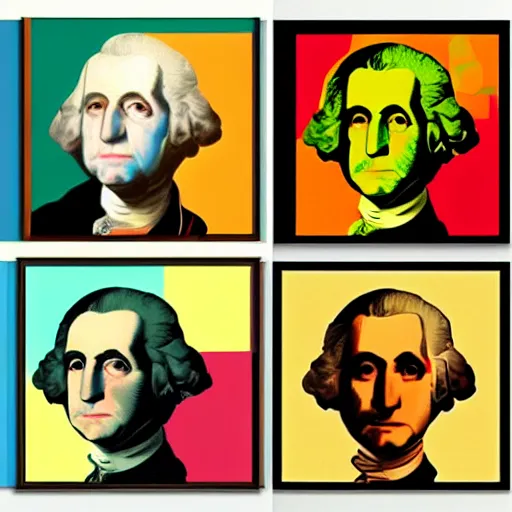 Prompt: george washington's portrait in the style of cubism and andy warhol, pop art, 4 panel, high definition, realistic surrealism