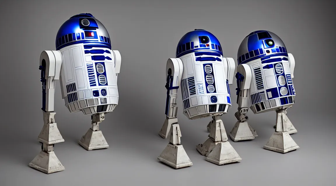 Prompt: a portrait of one r2d2, photo studio, studio lights