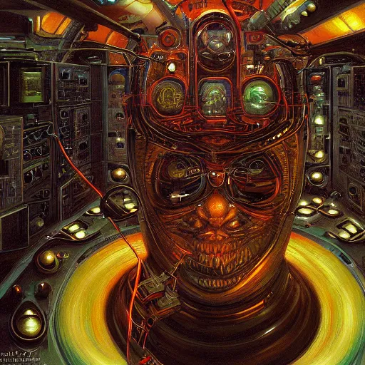 Prompt: The inner workings of a demon computer, Sci-Fi art by Donato Giancola and James Gurney, digital art, trending on artstation